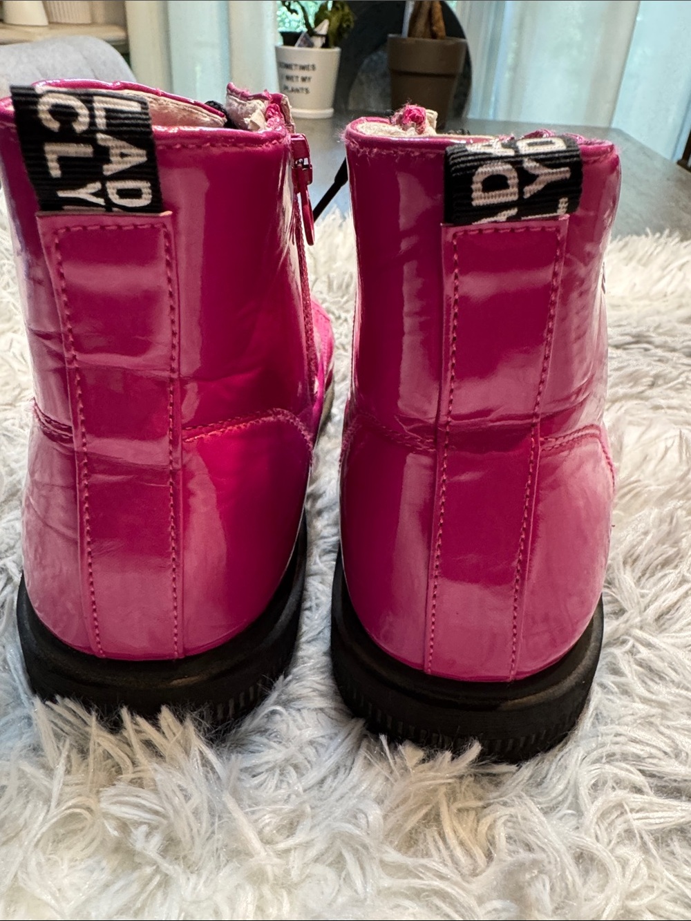 Hot Pink Patent Lace-Up Women's Boots - Stylish Everyday Look - Picture 3 of 4